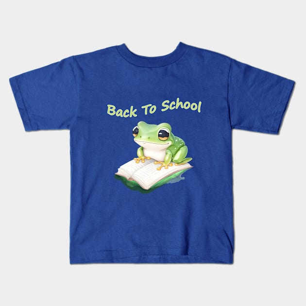 Back to school, Frog Reading books, Book Sticker, bookworm gift for reader,student gift, lover books Kids T-Shirt by Collagedream